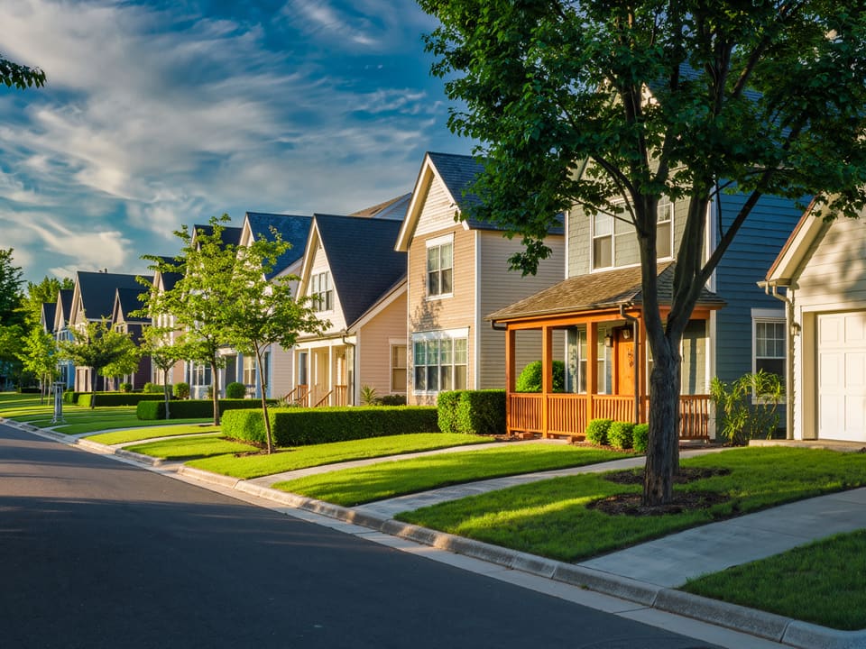 A quiet, tree-lined residential street in an established North Texas neighborhood.